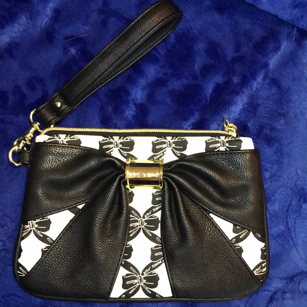 Betsey Johnson Black and White Bow Wristlet